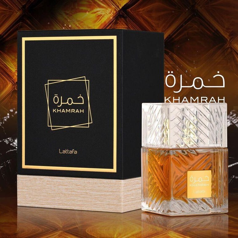 Lattafa Khamrah 100ml Eau de Parfum bottle and box