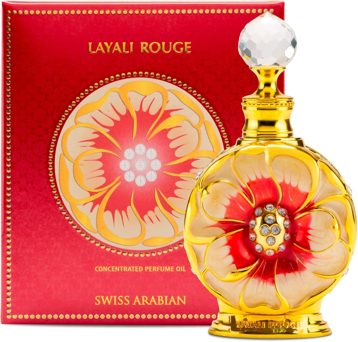 Swiss Arabian Layali Rouge 15ml concentrated perfume oil bottle and box